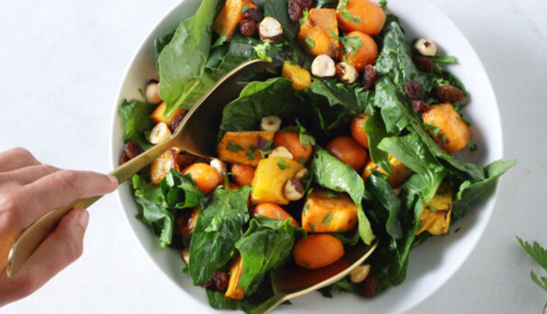 Γλυκοπατάτες ψητές με καρότα και σπανάκι